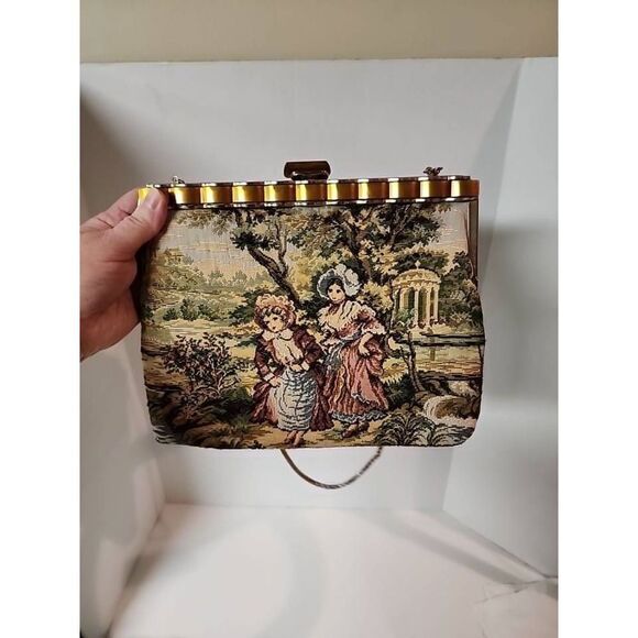 Vintage Look Upholstery Purse Victorian Ladies Garden Gazebo Chain Strap - Picture 1 of 12